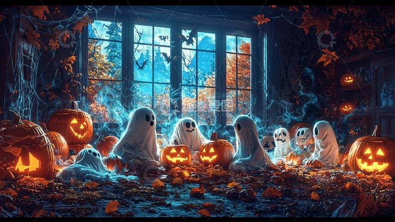 高清大图下载【趣麦麦图】万圣节幽灵南瓜灯装饰场景