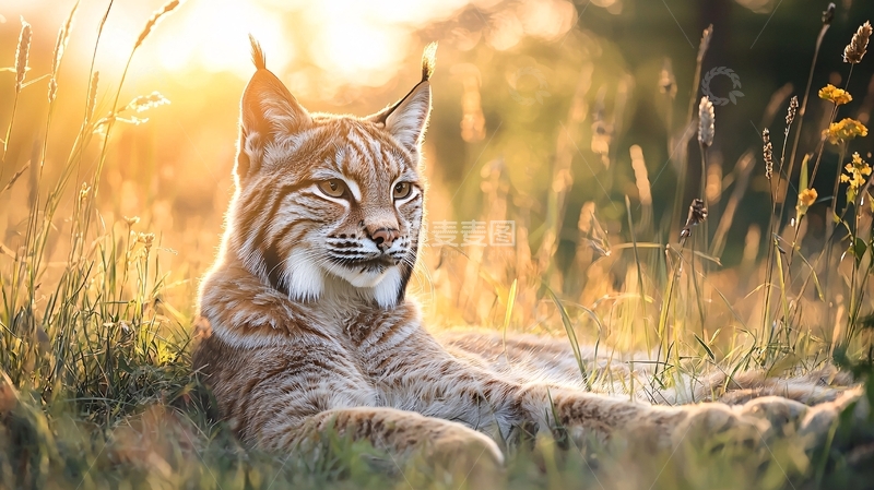 高清大图下载【趣麦麦图】日落下的猫科动物