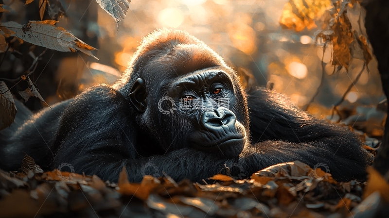 高清大图下载【趣麦麦图】夕阳下的大猩猩