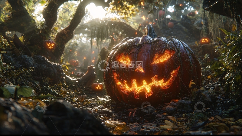 高清大图下载【趣麦麦图】万圣节南瓜森林夜景