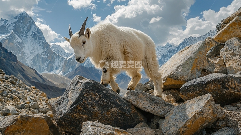 高清大图下载【趣麦麦图】雪山上的山羊