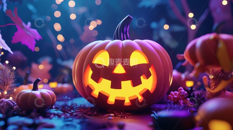 高清大图下载【趣麦麦图】万圣节南瓜灯夜景