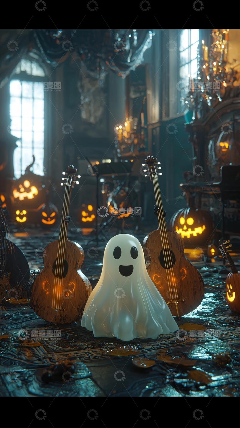 高清大图下载【趣麦麦图】万圣节鬼魂与乐器场景