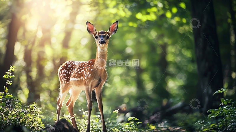高清大图下载【趣麦麦图】森林中的小鹿