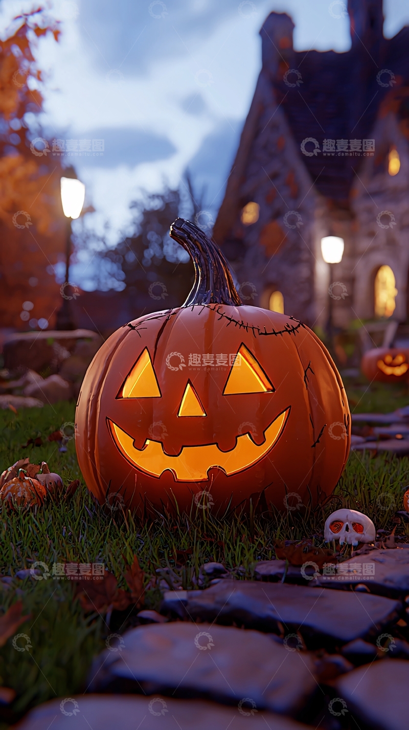 高清大图下载【趣麦麦图】万圣节南瓜灯夜景