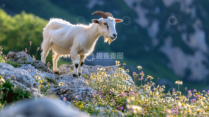 高清大图下载【趣麦麦图】山间羊群与野花
