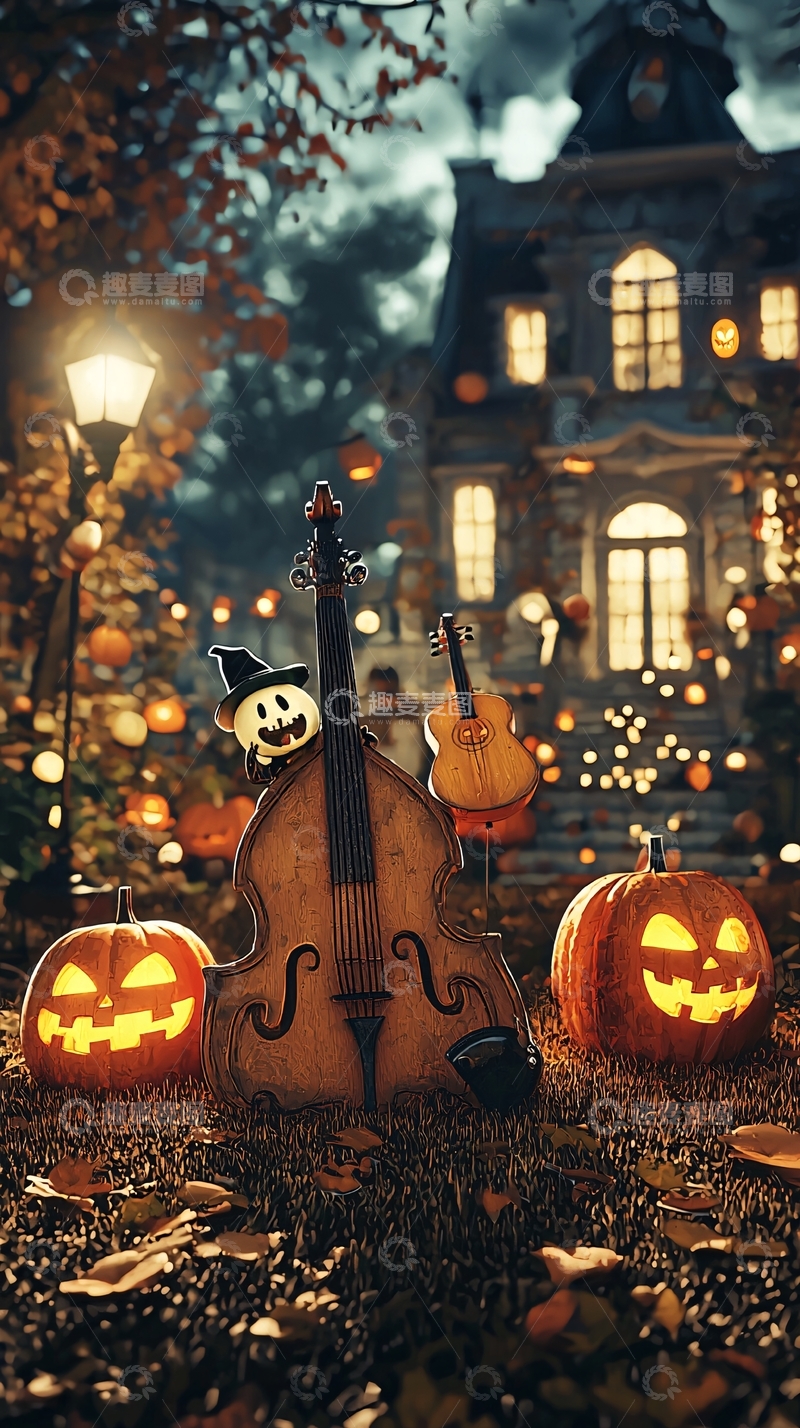 高清大图下载【趣麦麦图】万圣节音乐主题南瓜灯场景