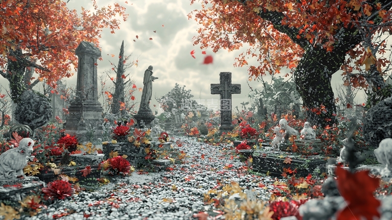 高清大图下载【趣麦麦图】秋日墓地风景