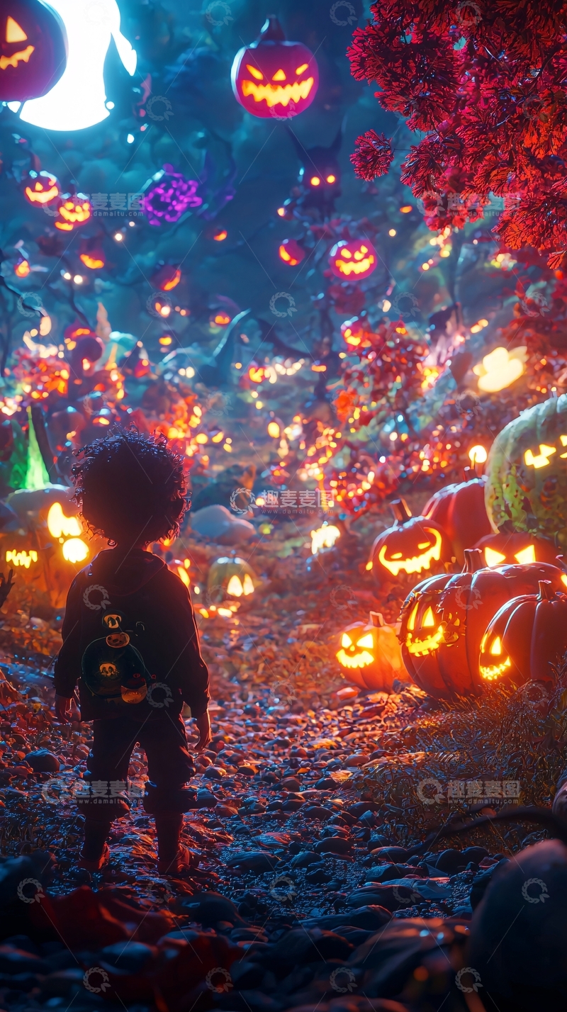 高清大图下载【趣麦麦图】万圣节森林里的小鬼