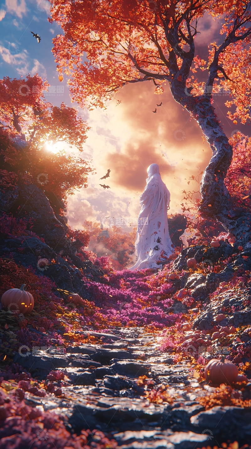 高清大图下载【趣麦麦图】秋日森林中的神秘人物