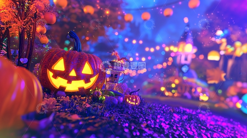 高清大图下载【趣麦麦图】万圣节南瓜灯夜景