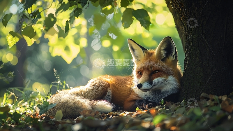 高清大图下载【趣麦麦图】森林中的狐狸休息时光