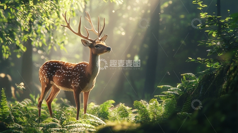 高清大图下载【趣麦麦图】晨光中的鹿高清图片
