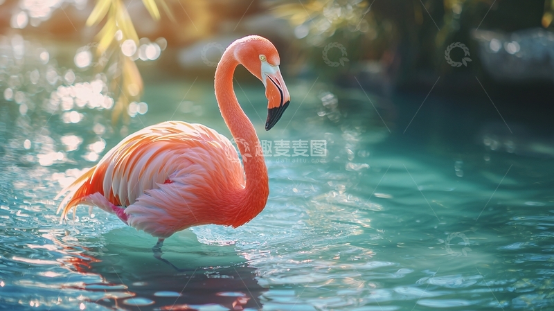 高清大图下载【趣麦麦图】粉红火烈鸟在水中游泳