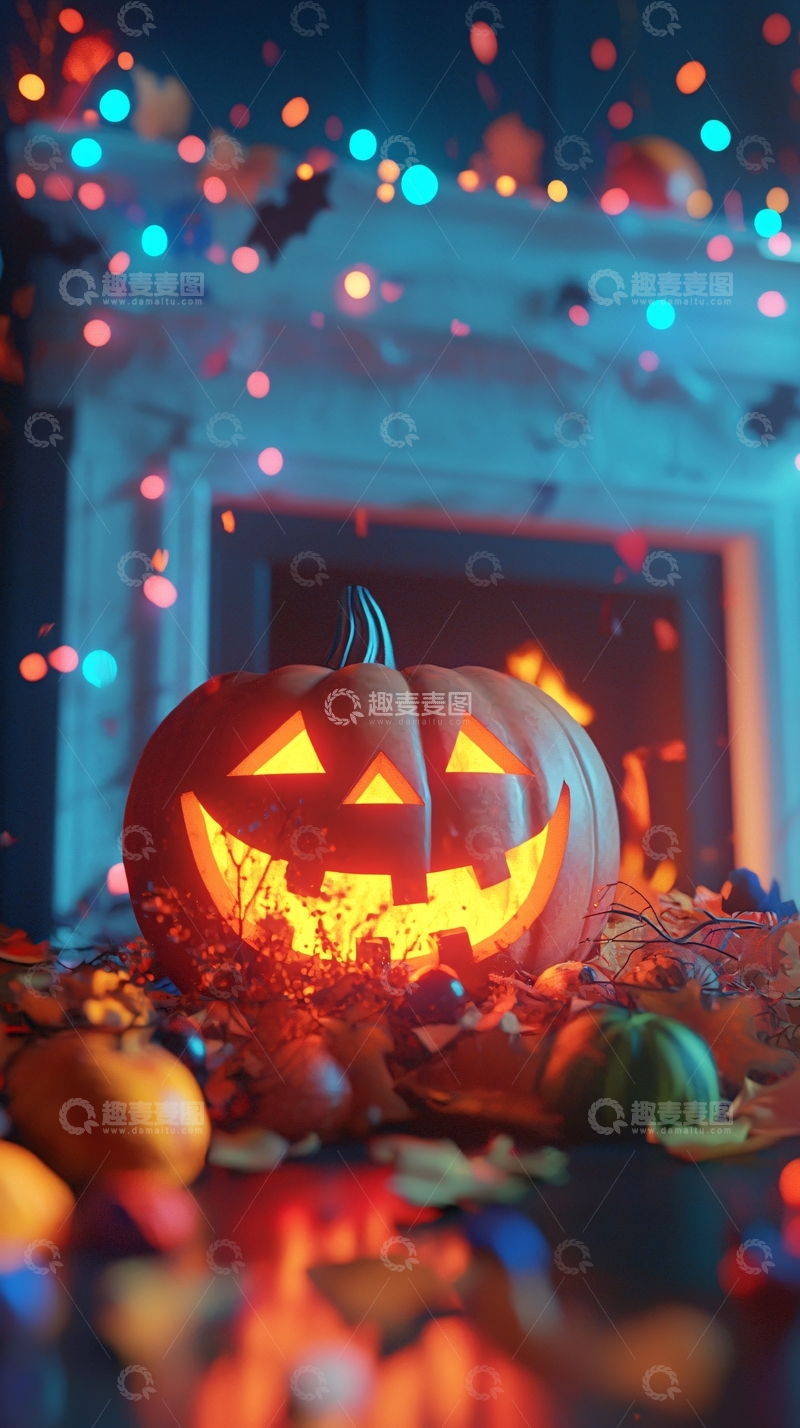 高清大图下载【趣麦麦图】万圣节南瓜灯与彩灯装饰