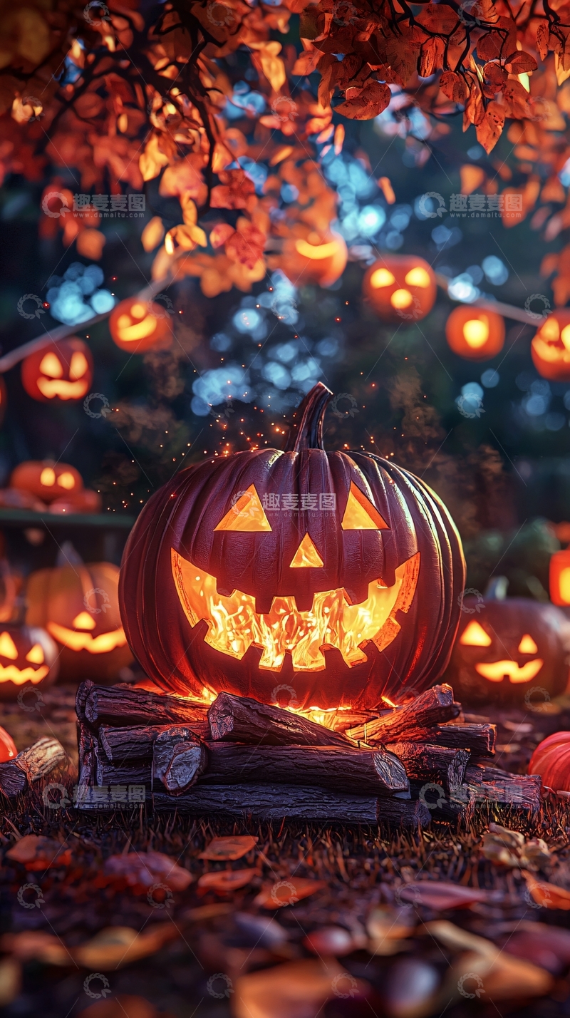 高清大图下载【趣麦麦图】万圣节南瓜灯篝火场景