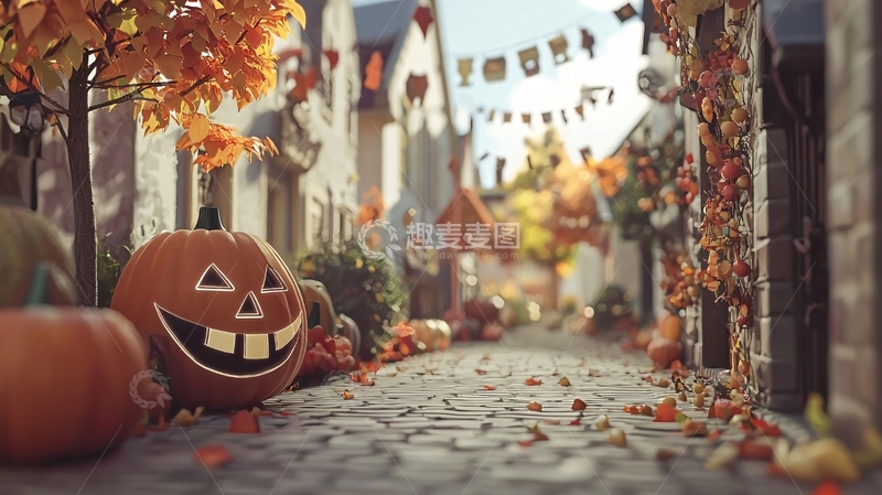 高清大图下载【趣麦麦图】万圣节南瓜装饰街道场景