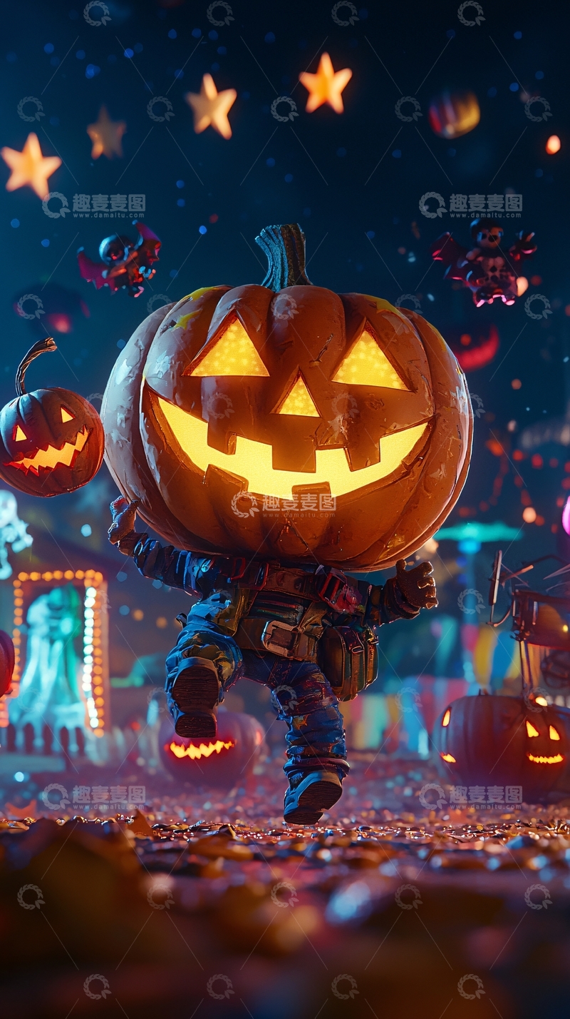 高清大图下载【趣麦麦图】万圣节南瓜灯夜景