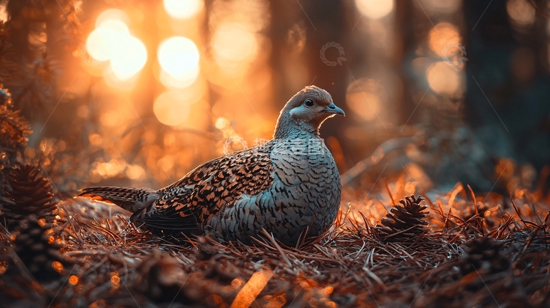 高清大图下载【趣麦麦图】夕阳下的森林鸟儿