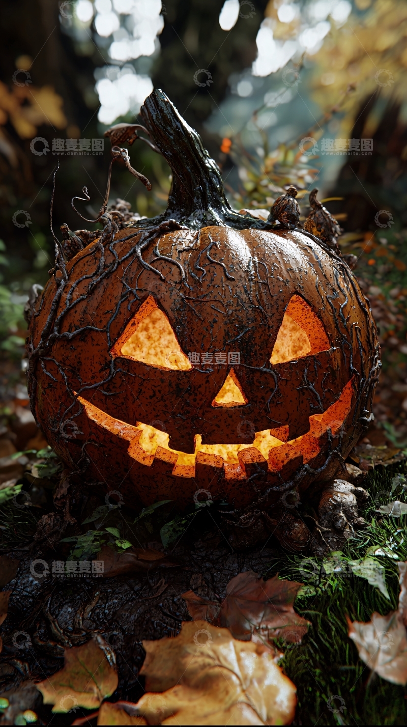 高清大图下载【趣麦麦图】万圣节森林中的南瓜灯