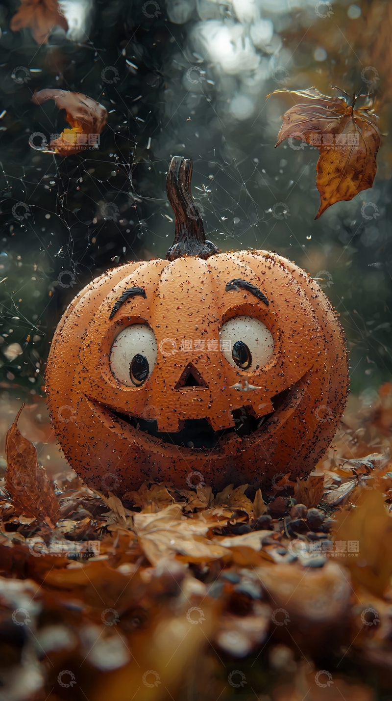 高清大图下载【趣麦麦图】万圣节南瓜灯与落叶