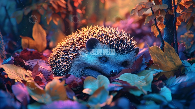 高清大图下载【趣麦麦图】秋日森林中的刺猬