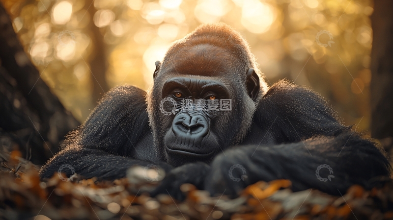 高清大图下载【趣麦麦图】夕阳下的大猩猩