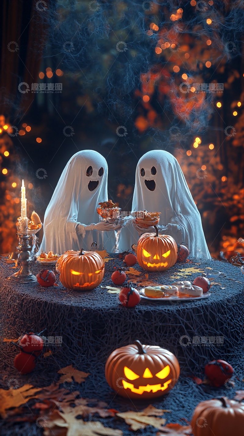 高清大图下载【趣麦麦图】万圣节幽灵餐桌布置