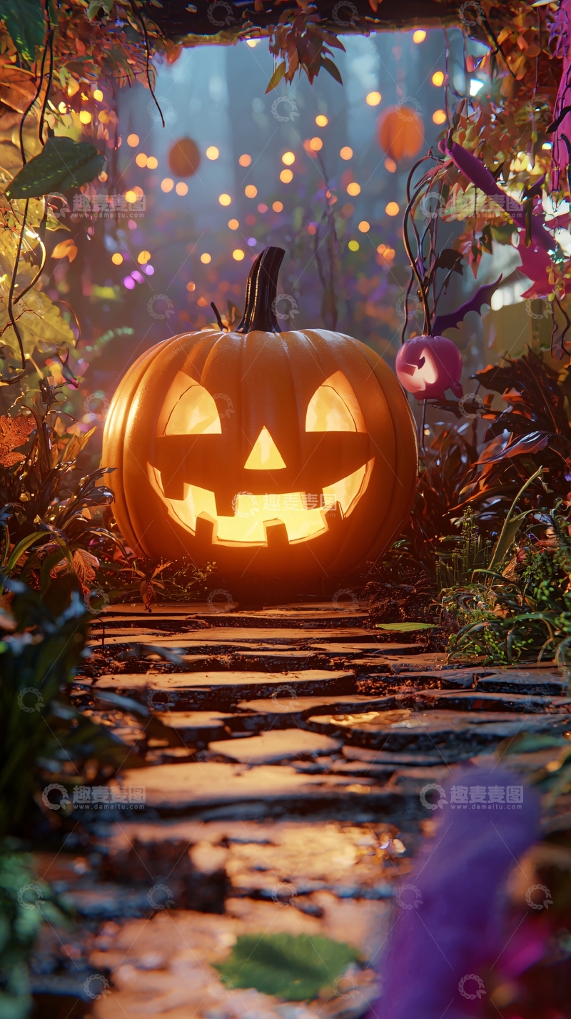 高清大图下载【趣麦麦图】万圣节南瓜灯森林小径