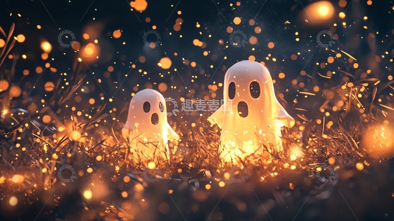 高清大图下载【趣麦麦图】梦幻草地上的发光小鬼