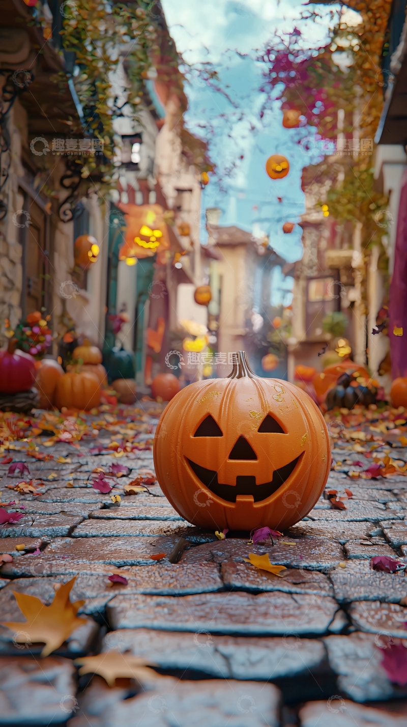 高清大图下载【趣麦麦图】万圣节南瓜装饰街道场景
