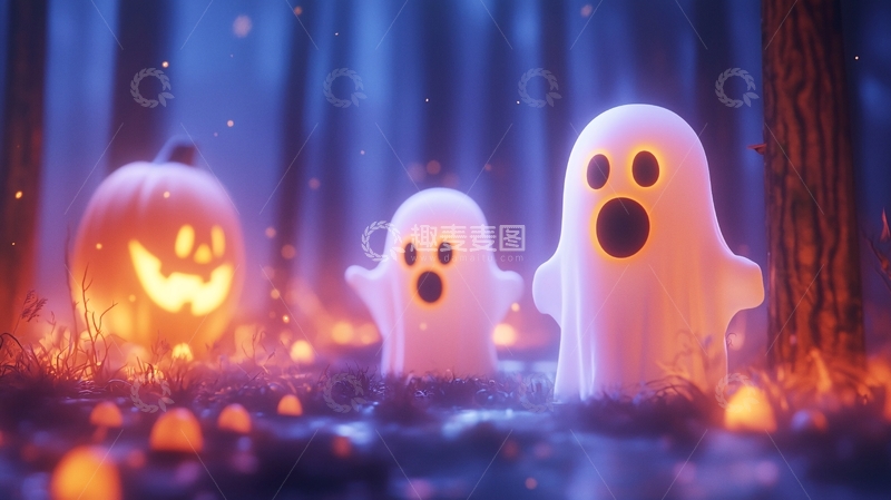 高清大图下载【趣麦麦图】万圣节幽灵南瓜森林场景