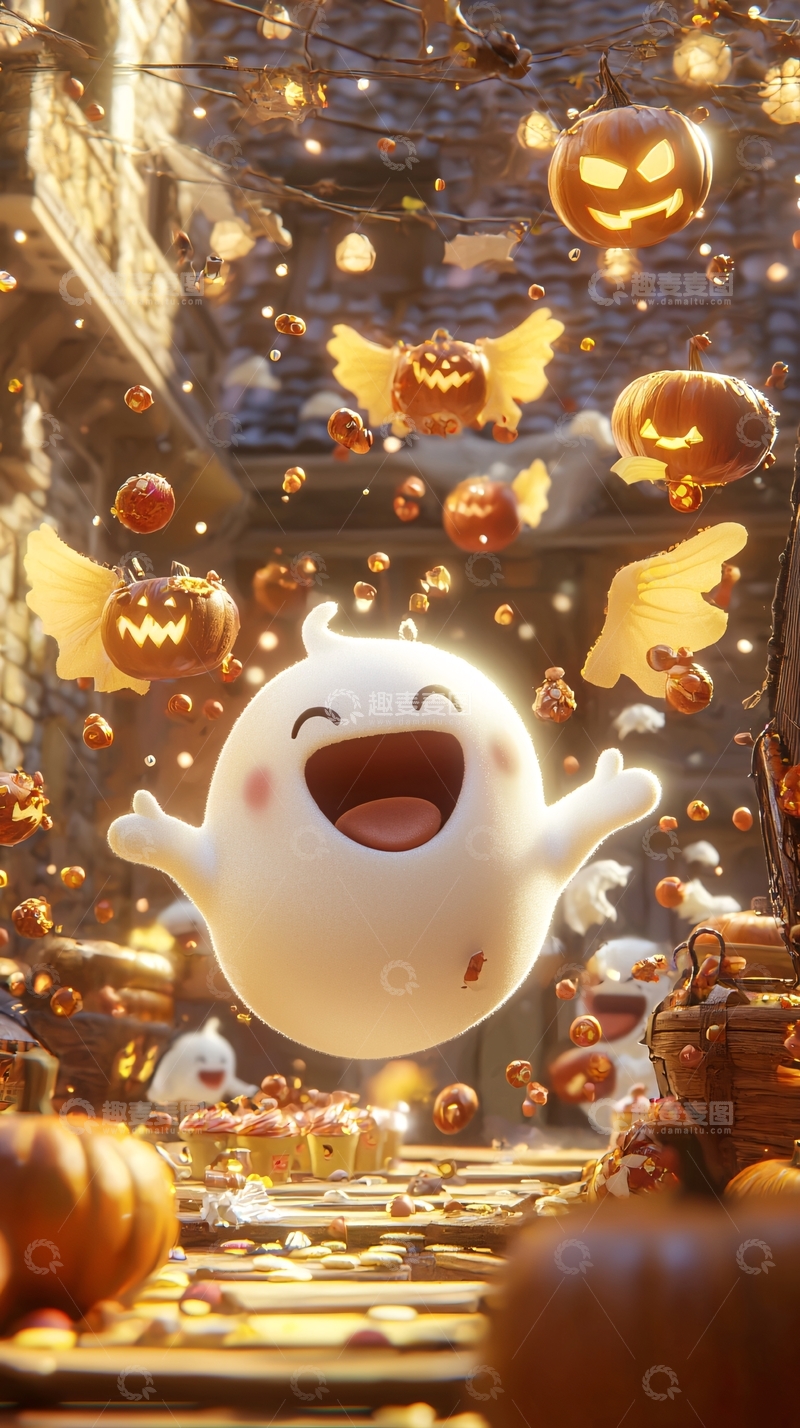 高清大图下载【趣麦麦图】万圣节鬼魂南瓜灯装饰场景