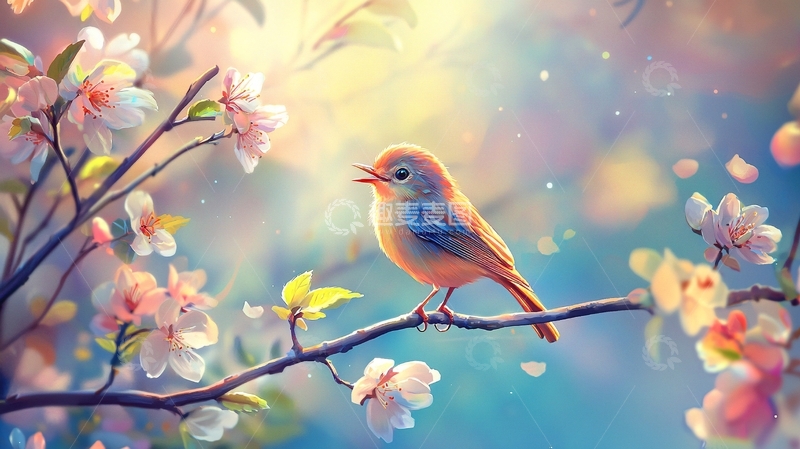 高清大图下载【趣麦麦图】春天花开鸟鸣自然风景