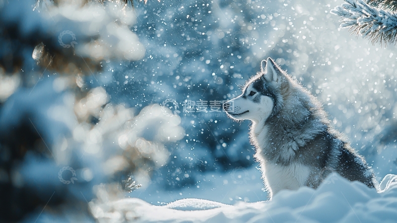 高清大图下载【趣麦麦图】雪地里的哈士奇