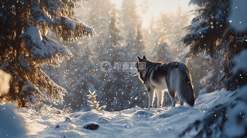 高清大图下载【趣麦麦图】雪地中的哈士奇