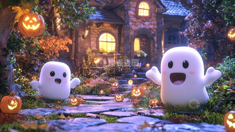 高清大图下载【趣麦麦图】万圣节鬼魂与南瓜灯