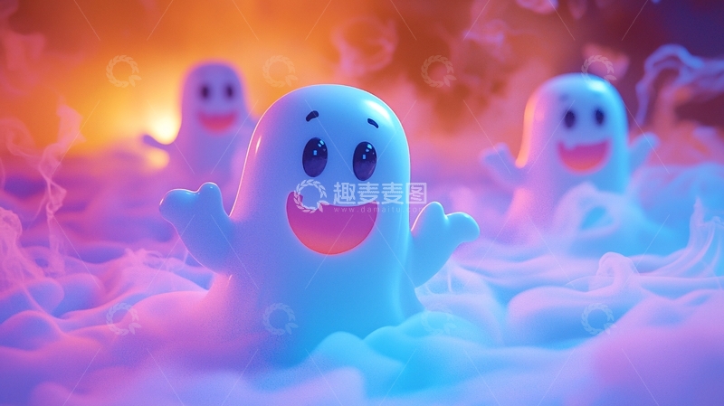 高清大图下载【趣麦麦图】梦幻云中微笑鬼怪群