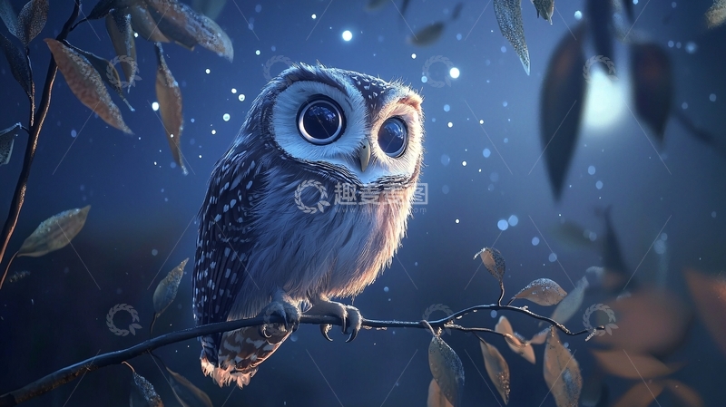 高清大图下载【趣麦麦图】夜色中的小猫头鹰