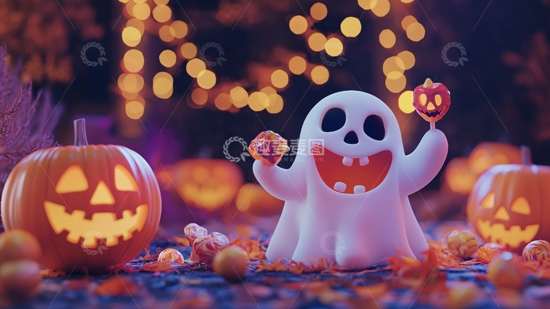 高清大图下载【趣麦麦图】万圣节鬼魂与南瓜灯