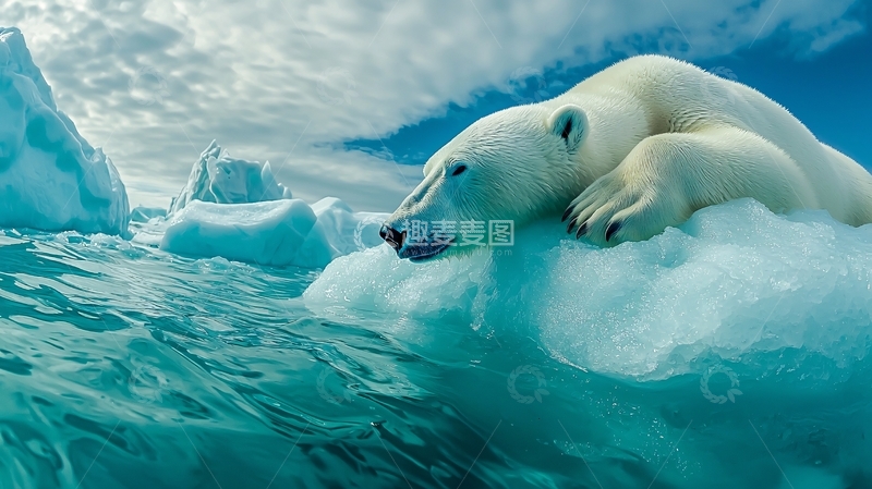 高清大图下载【趣麦麦图】北极熊在冰山上的宁静时刻