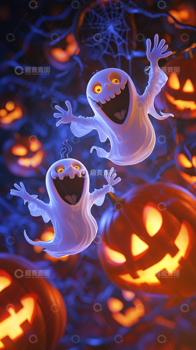 高清大图下载【趣麦麦图】万圣节幽灵南瓜灯背景