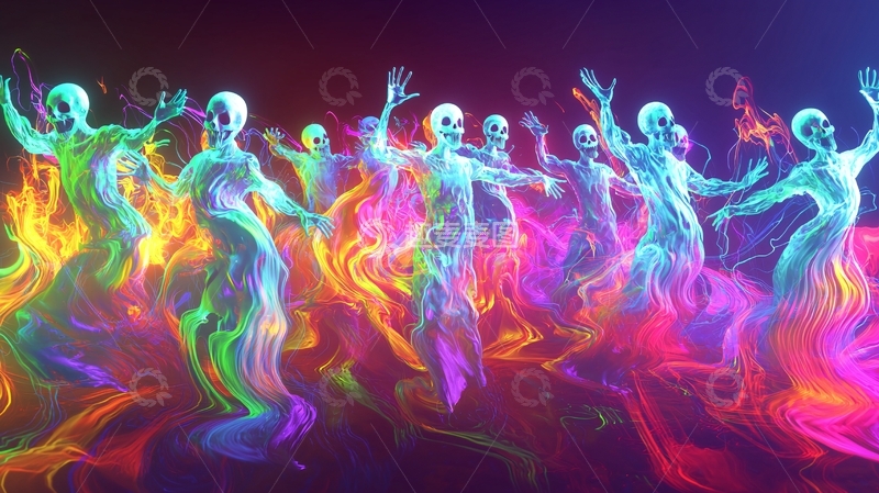 高清大图下载【趣麦麦图】色彩斑斓的骷髅舞者