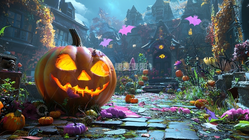 高清大图下载【趣麦麦图】万圣节南瓜与神秘城堡