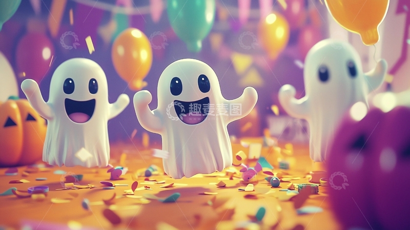 高清大图下载【趣麦麦图】万圣节派对中的可爱幽灵