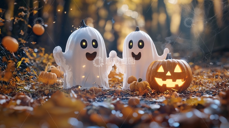 高清大图下载【趣麦麦图】万圣节鬼魂与南瓜灯