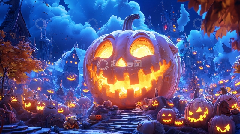 高清大图下载【趣麦麦图】万圣节南瓜灯夜景