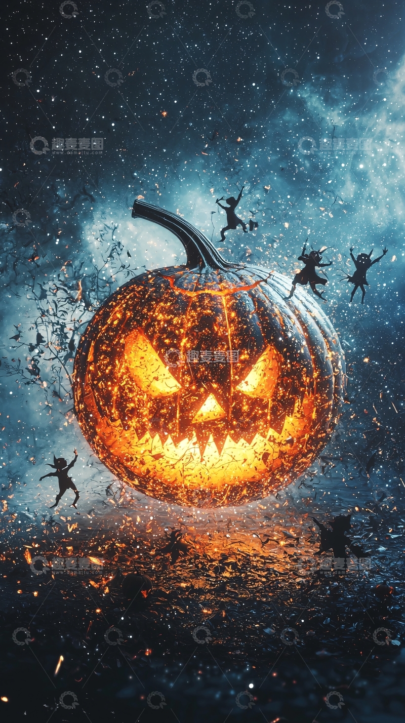 高清大图下载【趣麦麦图】万圣节南瓜夜空精灵