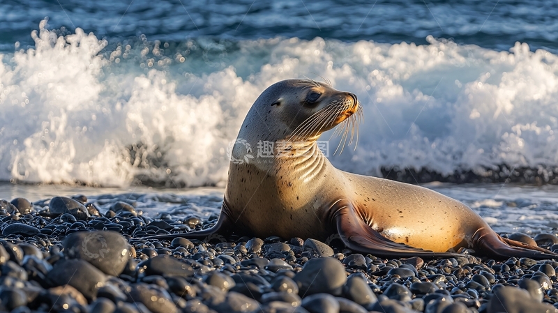 高清大图下载【趣麦麦图】海豹海滩日落