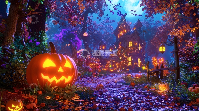 高清大图下载【趣麦麦图】万圣节南瓜灯与神秘古堡